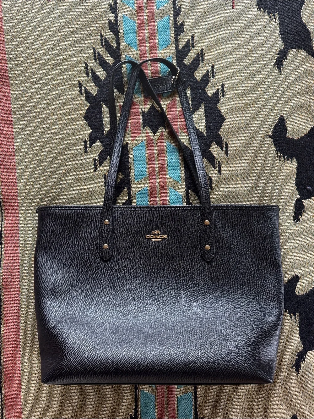 Coach Black Crossgrain Leather City Zip Tote